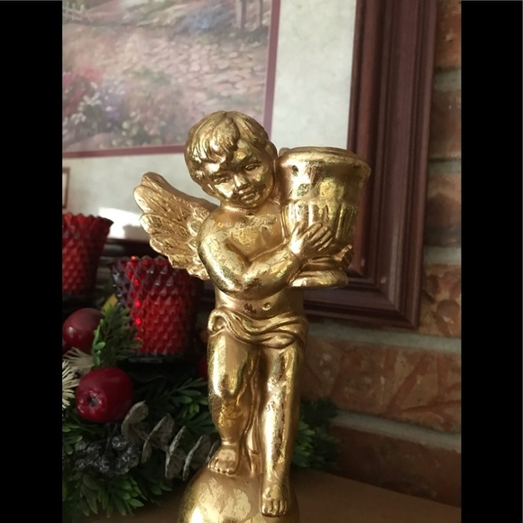 Rare VTG Gold Wing Cherub Candleholder Sculpture - Picture 7 of 7